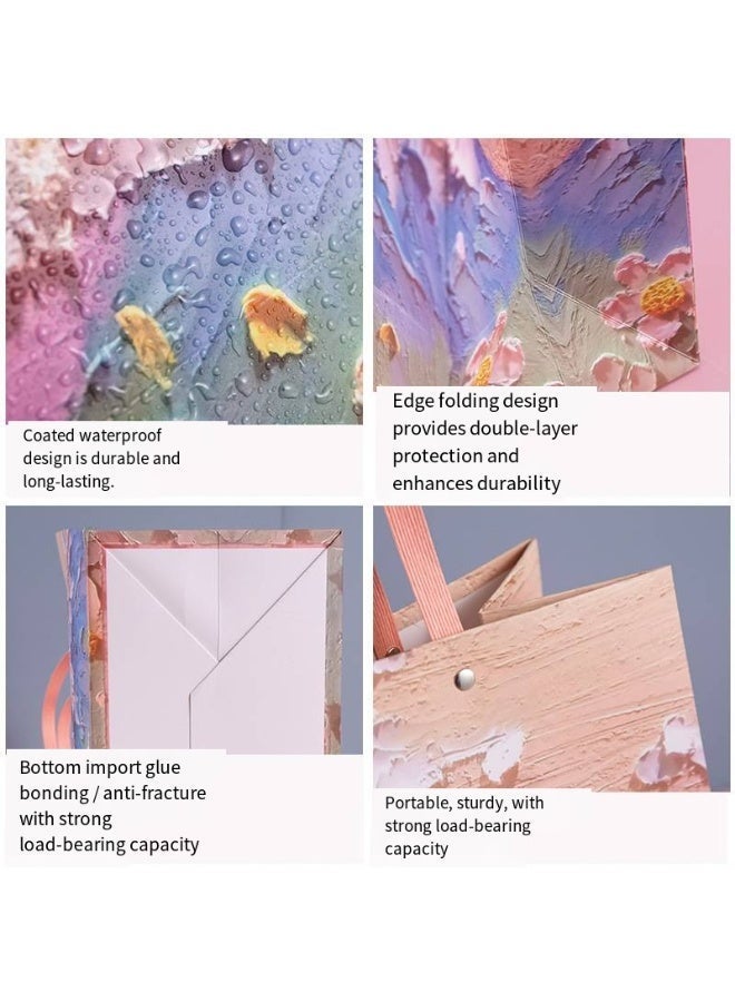 NIBEMINENT حقيبة هدايا ملونة 3 قطع مع مقبض، أكياس ورق هدايا زيتية متوسطة الحجم، أكياس هدايا صغيرة لعيد الميلاد، أكياس ورق حرفي للهدايا، أعياد الميلاد، عيد الأم، حفلات الزفاف، الحفلات - Image 3